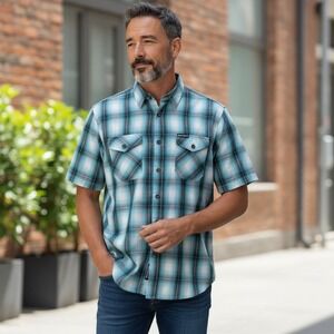 Dixxon Shirt Mens XL Blue Plaid Dogtown Bamboo Short Sleeve Button Up